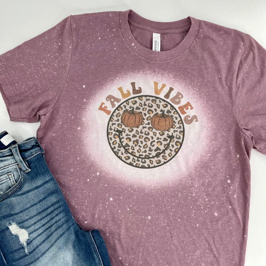 Fall Vibes Leopard Smiley Face Distressed Tee